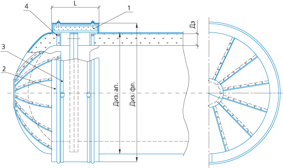 Конструкция тепловой изоляции на основе теплоизоляционных матов со съемным защитным металлическим кожухом для фланцевого соединения горизонтального аппарата